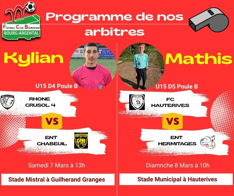 Planning de nos arbitres