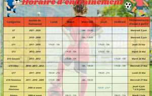 Horaire d'entrainement de juin