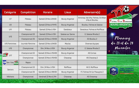 ⚽️Planning du Week-end du 22, 23 et 24 Novembre 🔴⚪️