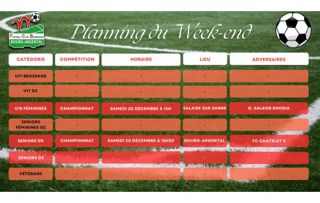 🗓️Planning du Week-end⚽🔴⚪ (Suite)